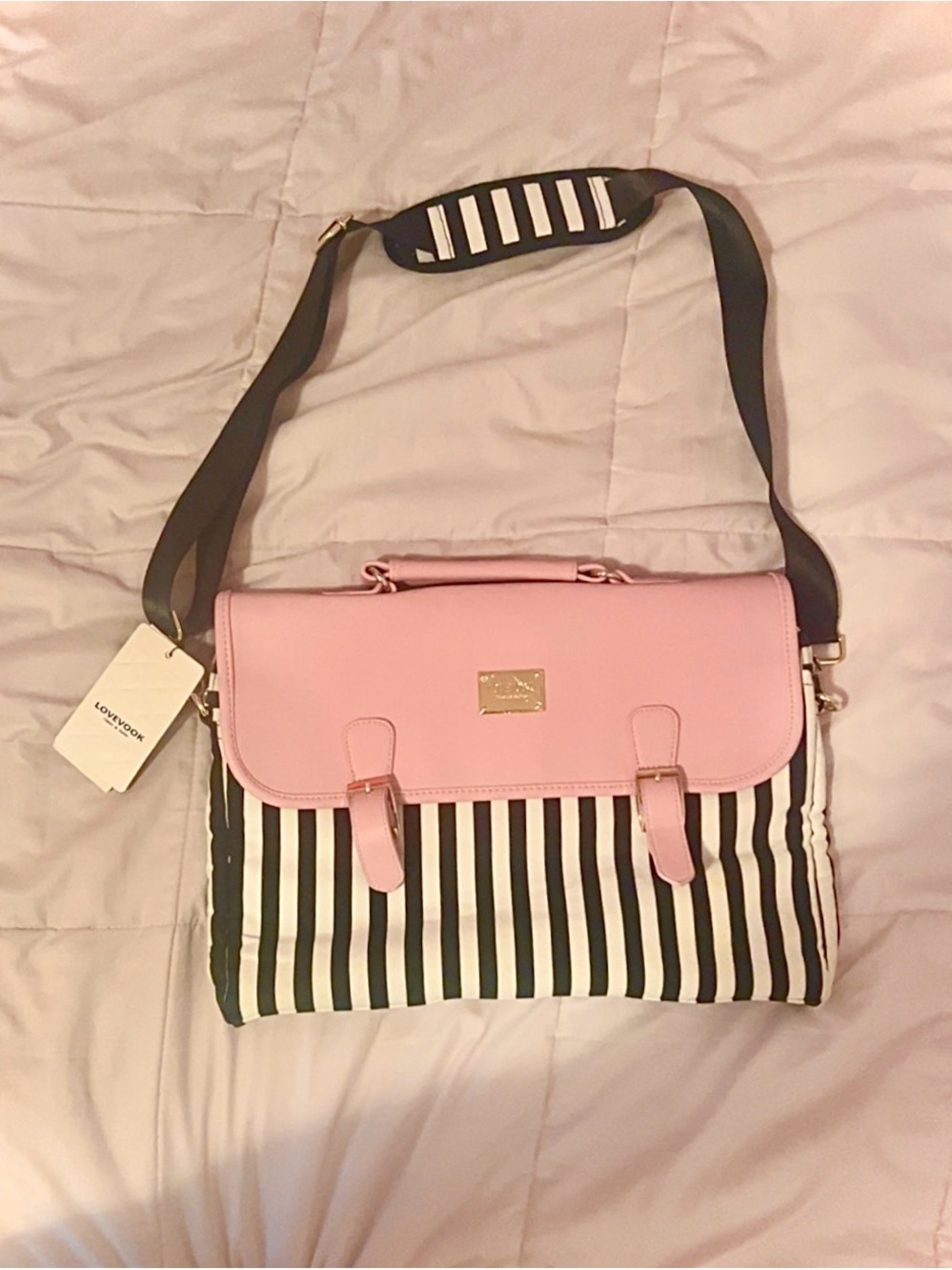 Pink Top-Handle & Stripe Crossbody Bag